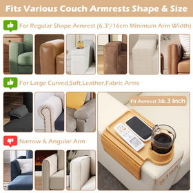 GHKINMAL bamboo armrest tray provides eco-friendly surface for snacks and devices.