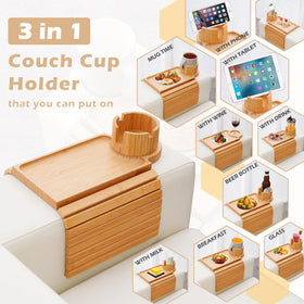 GHKINMAL clip-on sofa tray fits standard armrests up to 6.3 inches wide.