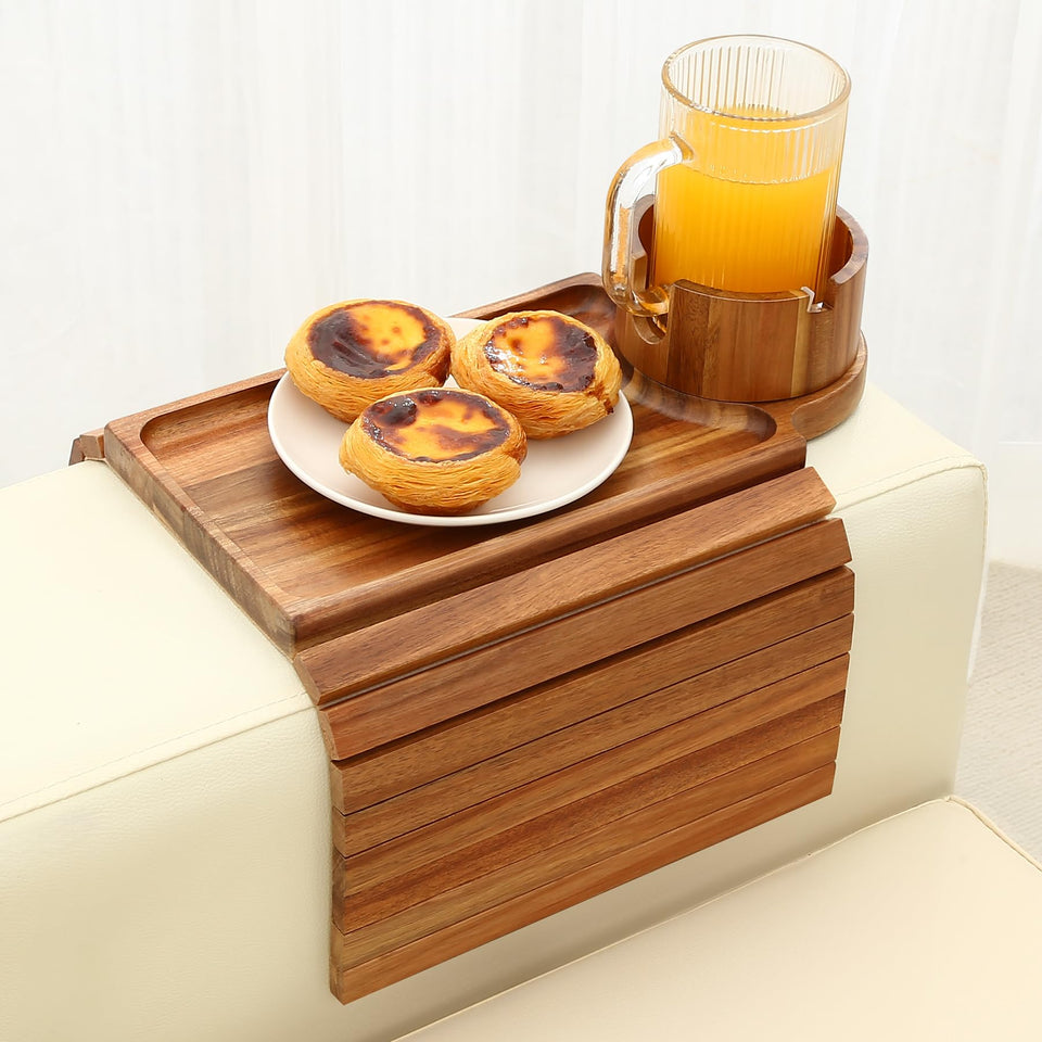 GHKINMAL couch-armrest-tray wood surface ideal for snacks within reach.