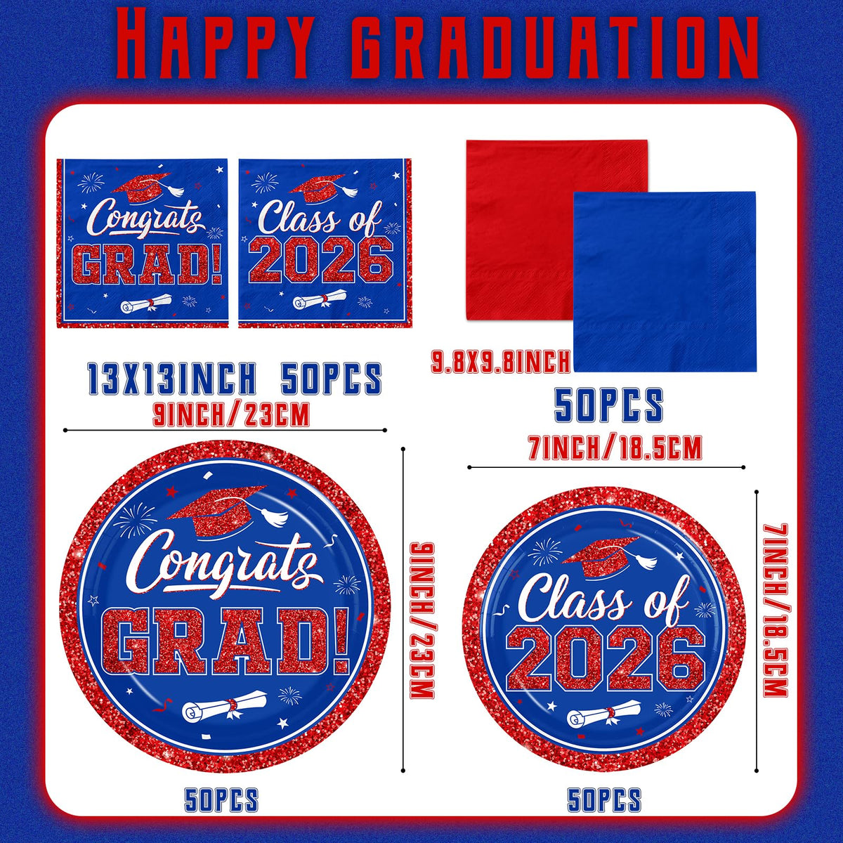 Ghokawu graduation napkins blue and red 2026 for quick cleanup