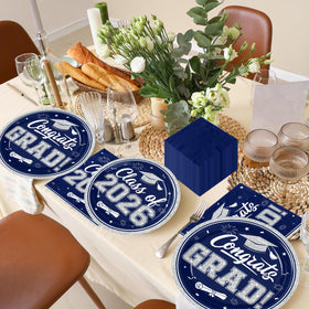Ghokawu party set on table with navy-silver theme for celebration ambiance