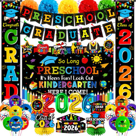 Ghokawu preschool graduation banner creates a bold backdrop for photos