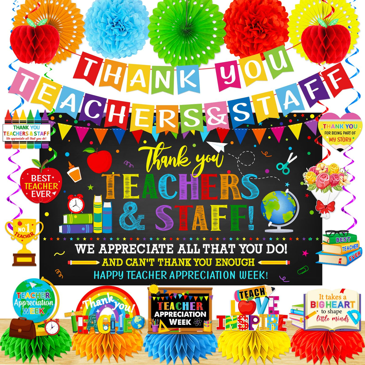 Ghokawu teacher appreciation banner boosts classroom celebration with a bold thank you message.