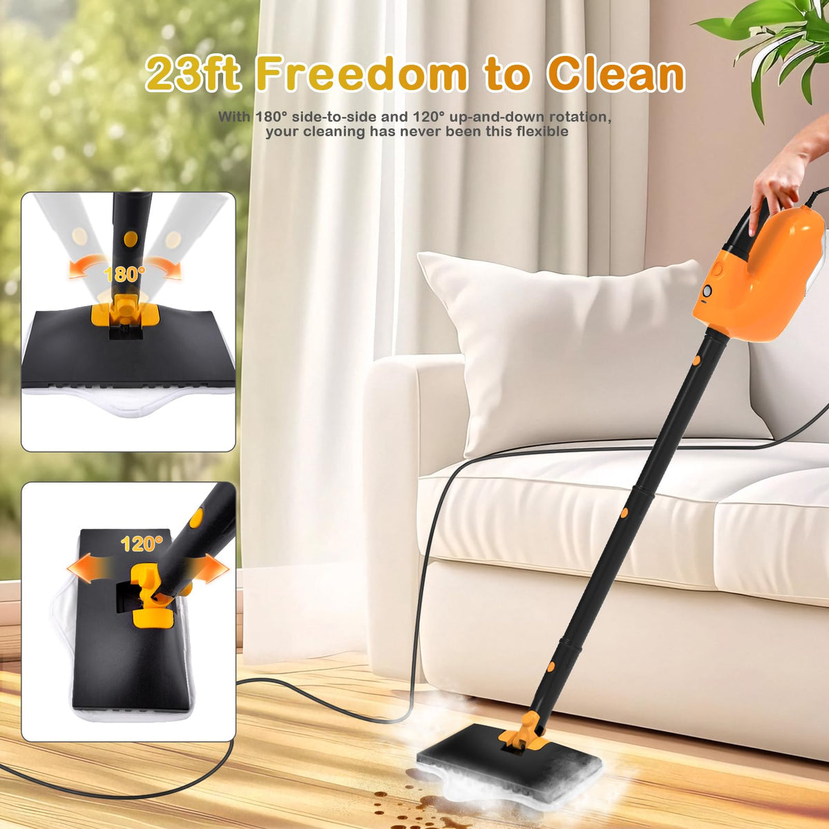GHORA 230°F steam in 20 seconds tackling kitchen grease and grime.