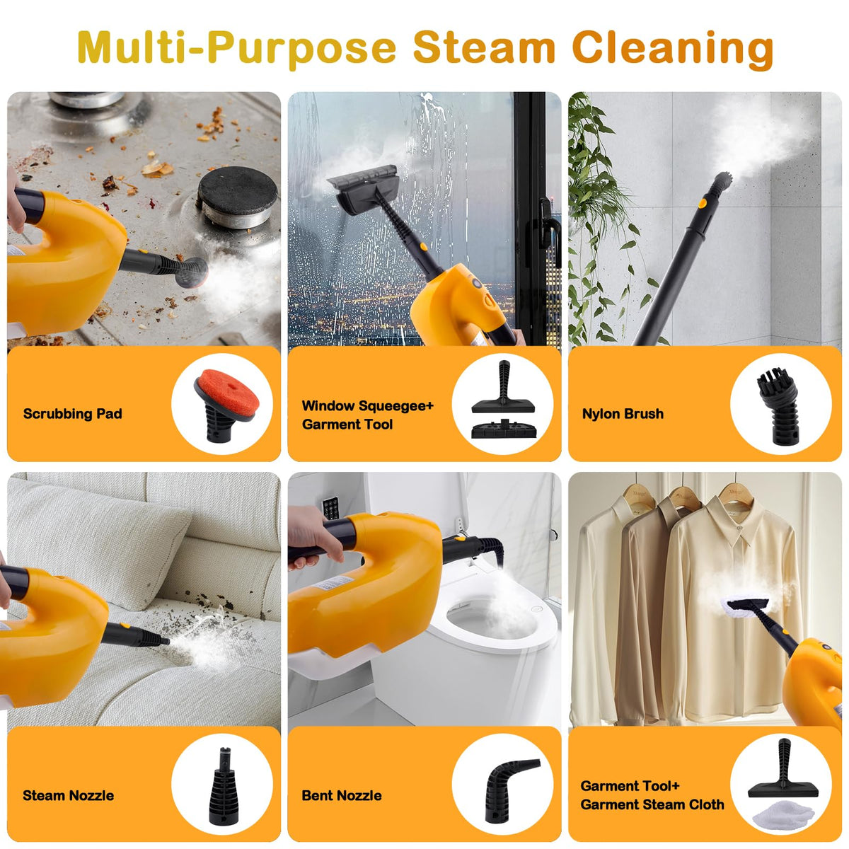 GHORA adjustable-height pole reduces strain during long cleaning sessions.