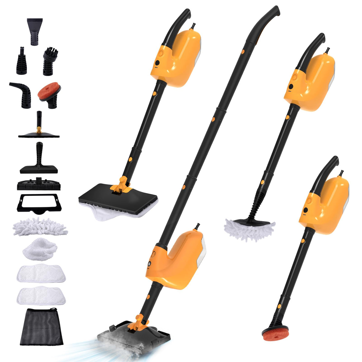 GHORA Steam Mop floor head in action on sealed hardwood floors for chemical-free cleaning.