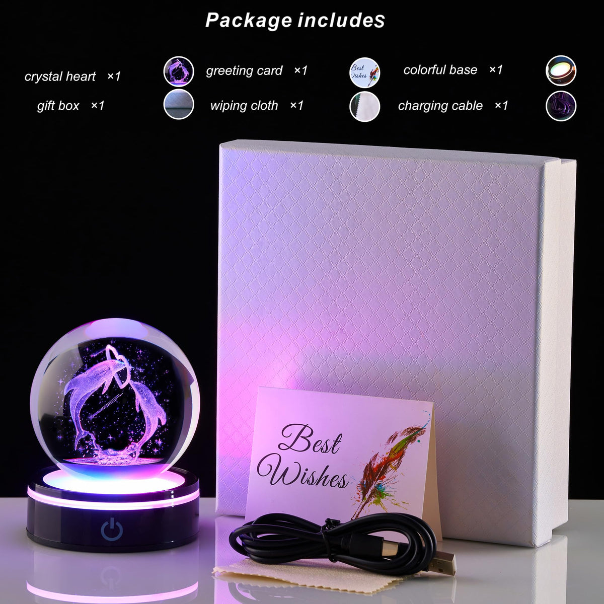Ghtixsu dolphin crystal night light enhances rooms with color modes