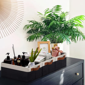 GhvyenntteS storage bin with leather handles for easy maneuvering