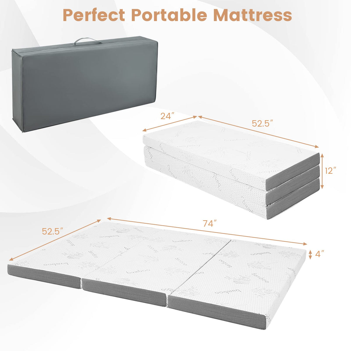 Giantex tri-fold design saves space for storage and travel.