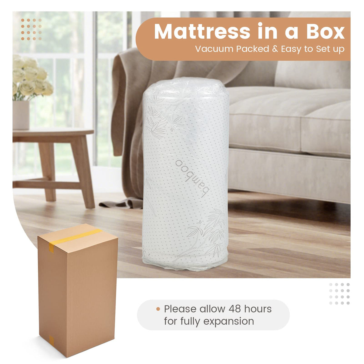 Giantex mattress arrives vacuum packed and expands after unboxing.