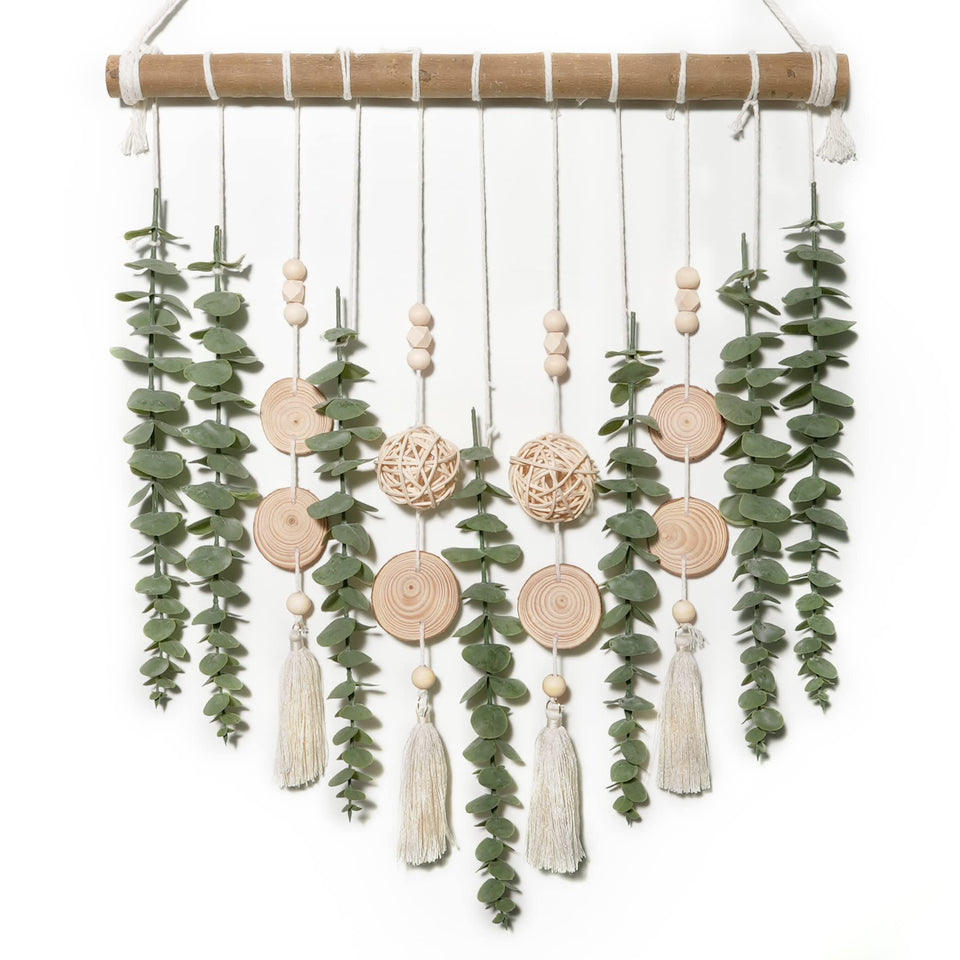 GIAUMA artificial eucalyptus wall decor with soft green leaves and wood accents for a calming space