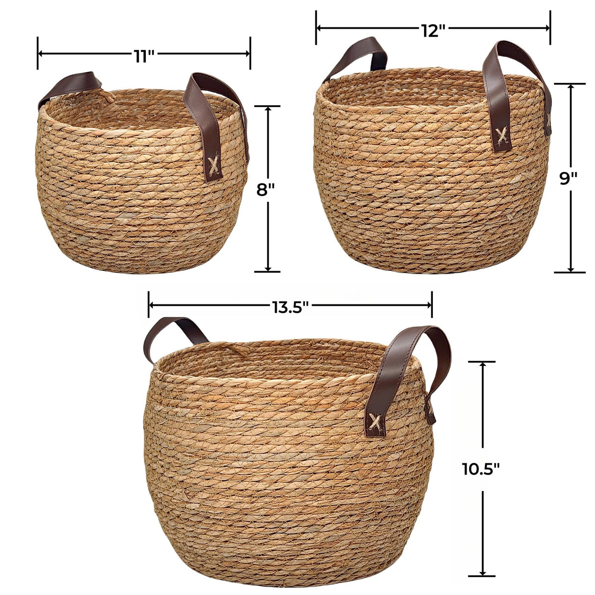GIB round wicker basket 12-inch in natural seagrass, ideal for shelf organization.