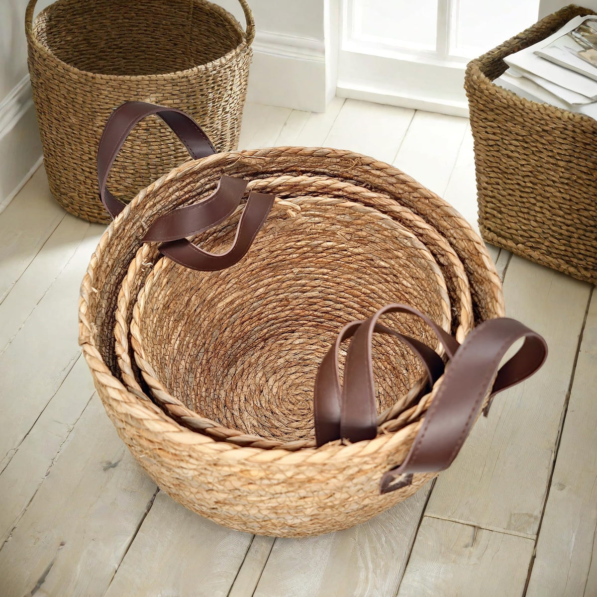 GIB wicker basket organizing living room essentials.