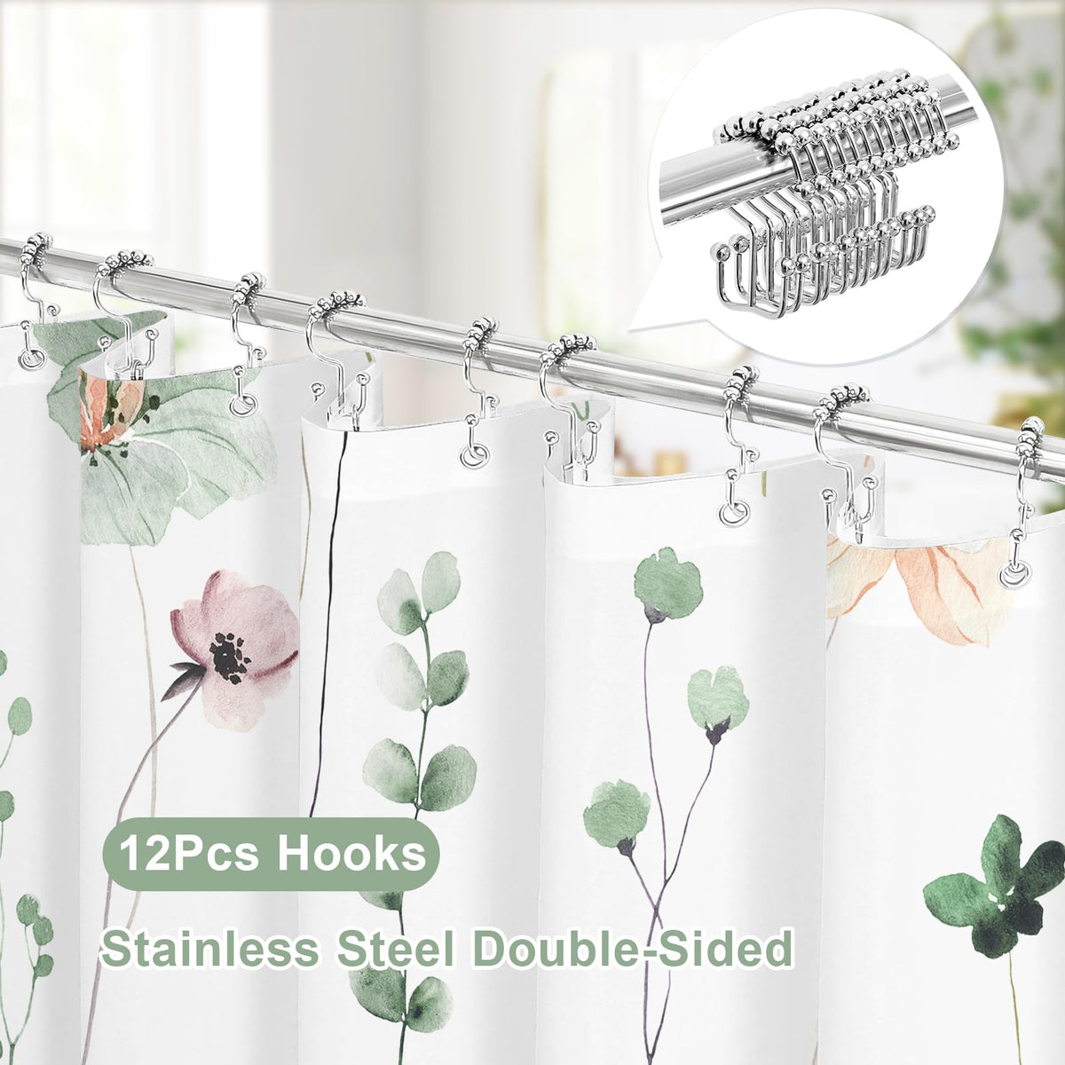 Gibelle 12 double-sided steel hooks secure the curtain without slipping