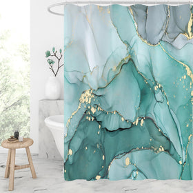 Gibelle abstract teal marble shower curtain with bold teal artistry for a modern bathroom