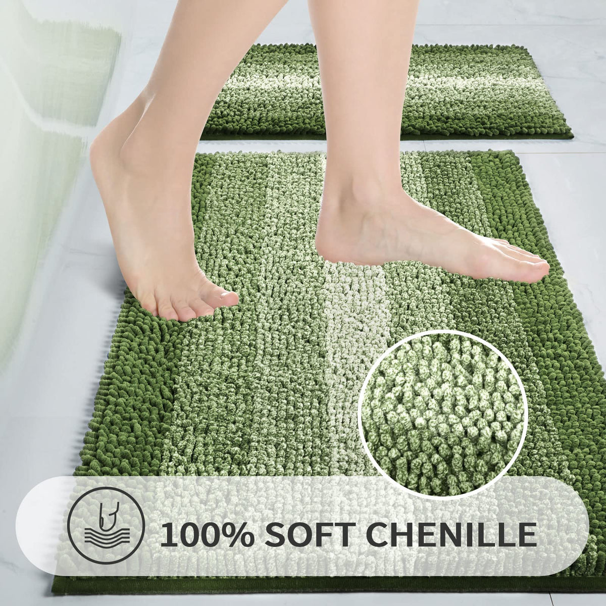 Gibelle chenille microfiber rug with plush piles for absorbent bathroom use
