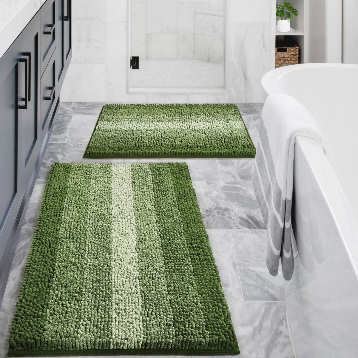 Gibelle Green Bathroom Rug Set 2-Piece with soft chenille surface for comfort