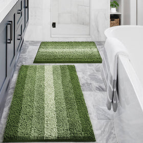Gibelle Green Bathroom Rug Set 2-Piece with soft chenille surface for comfort