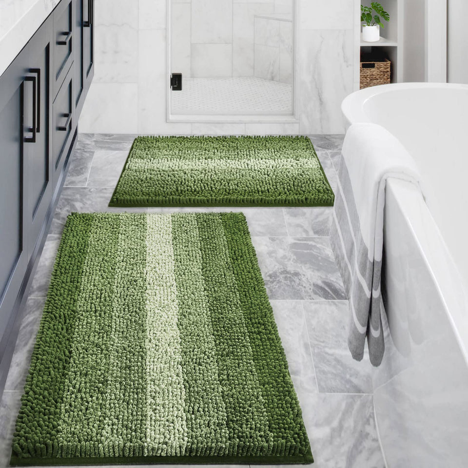 Gibelle Green Bathroom Rug Set 2-Piece with soft chenille surface for comfort
