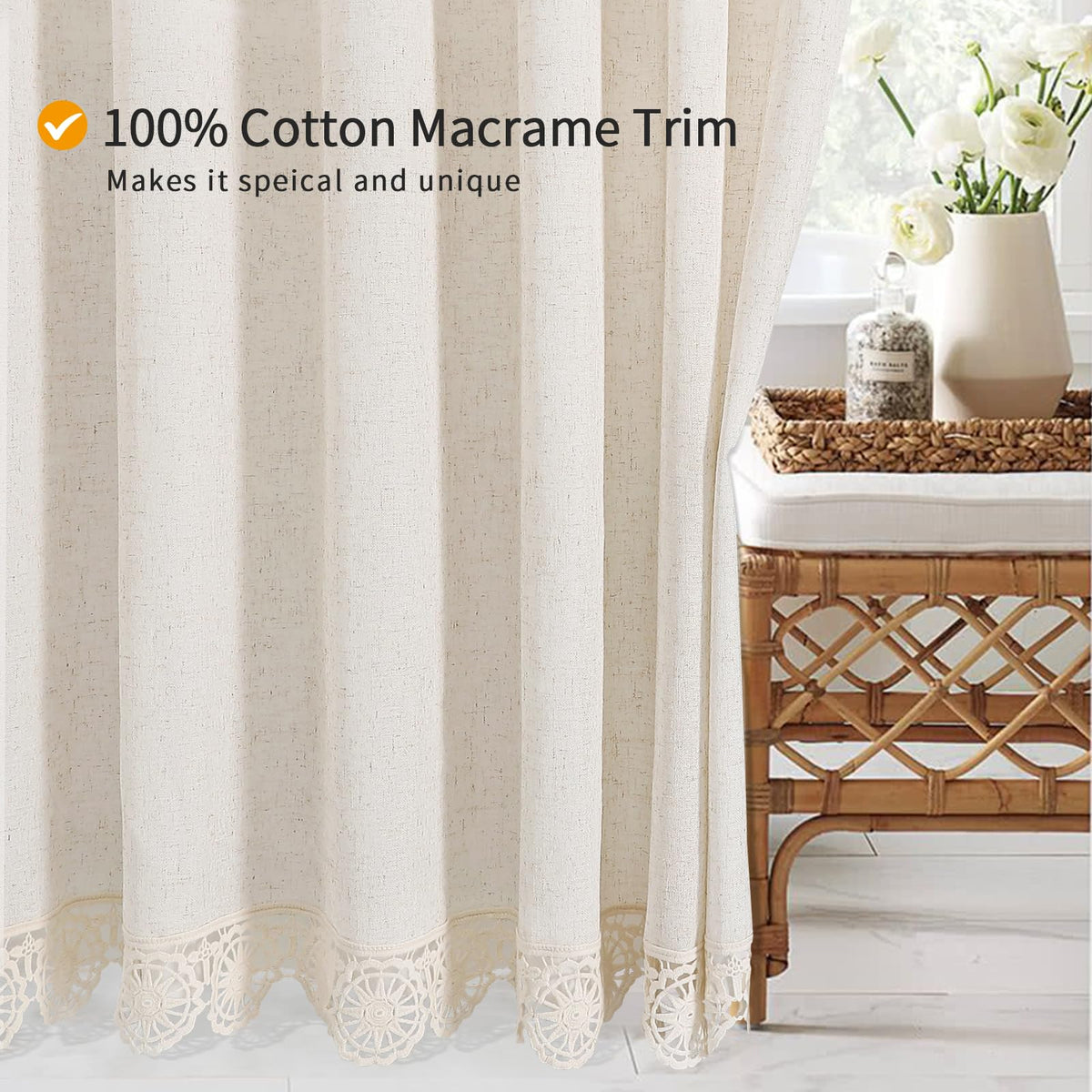 Gibelle linen-cotton fabric shower curtain offers natural texture and soft drape