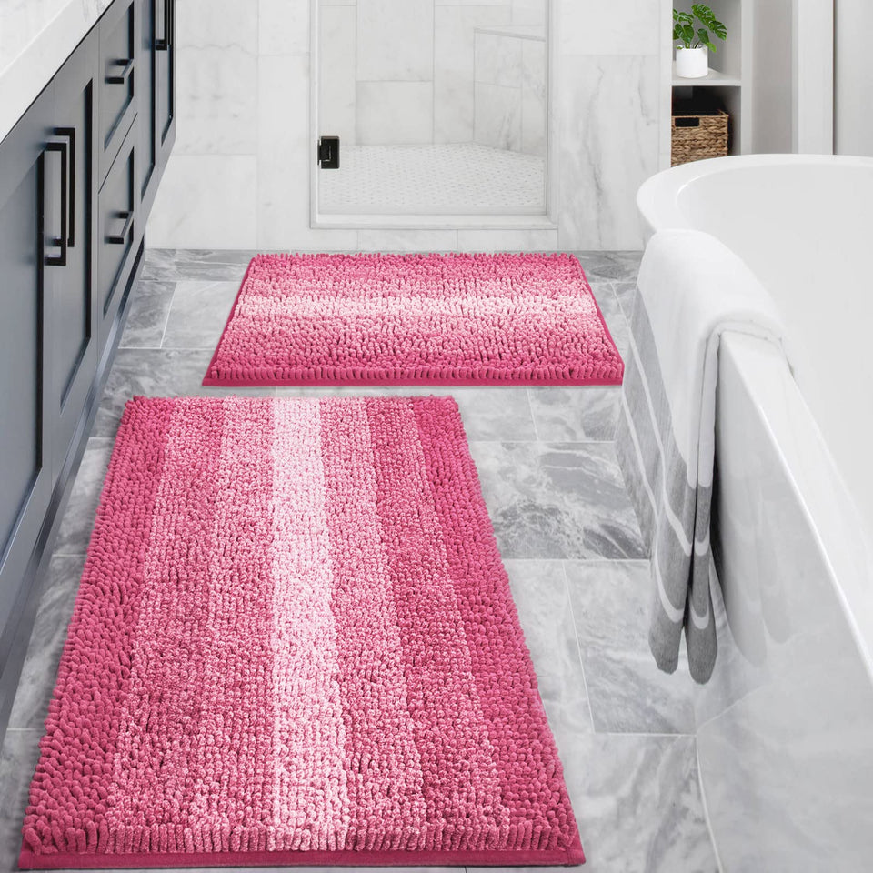 Gibelle pink bathroom rug set 2-piece on the bathroom floor for cozy warmth