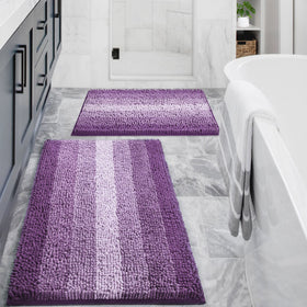 Gibelle purple bathroom rug set front view with plush chenille for cozy comfort.