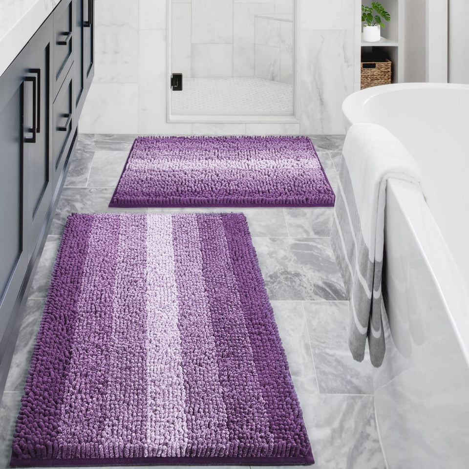 Gibelle purple bathroom rug set front view with plush chenille for cozy comfort.