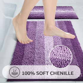 Gibelle purple rug texture close-up showing ultra-soft chenille for feet.