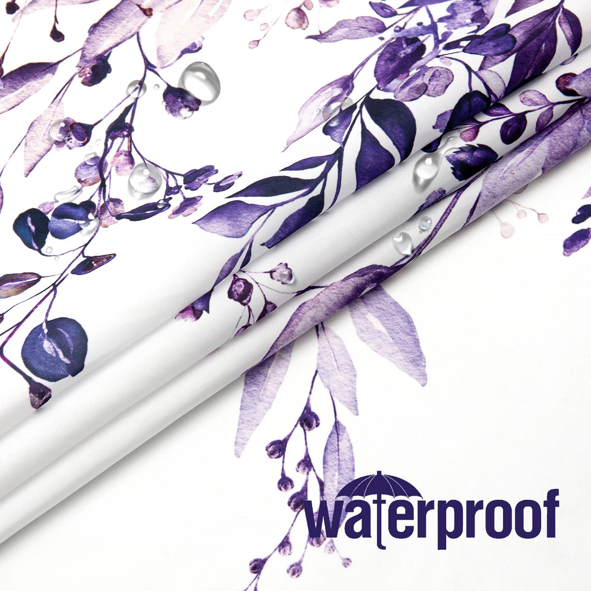 Gibelle purple eucalyptus shower curtain HD digital print resists fading with bright colors.