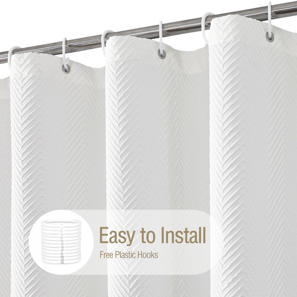 Gibelle shower curtain features rustproof grommets for easy hanging