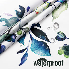 Gibelle Spring Floral Shower Curtain draped in a bright bathroom for natural vibe.