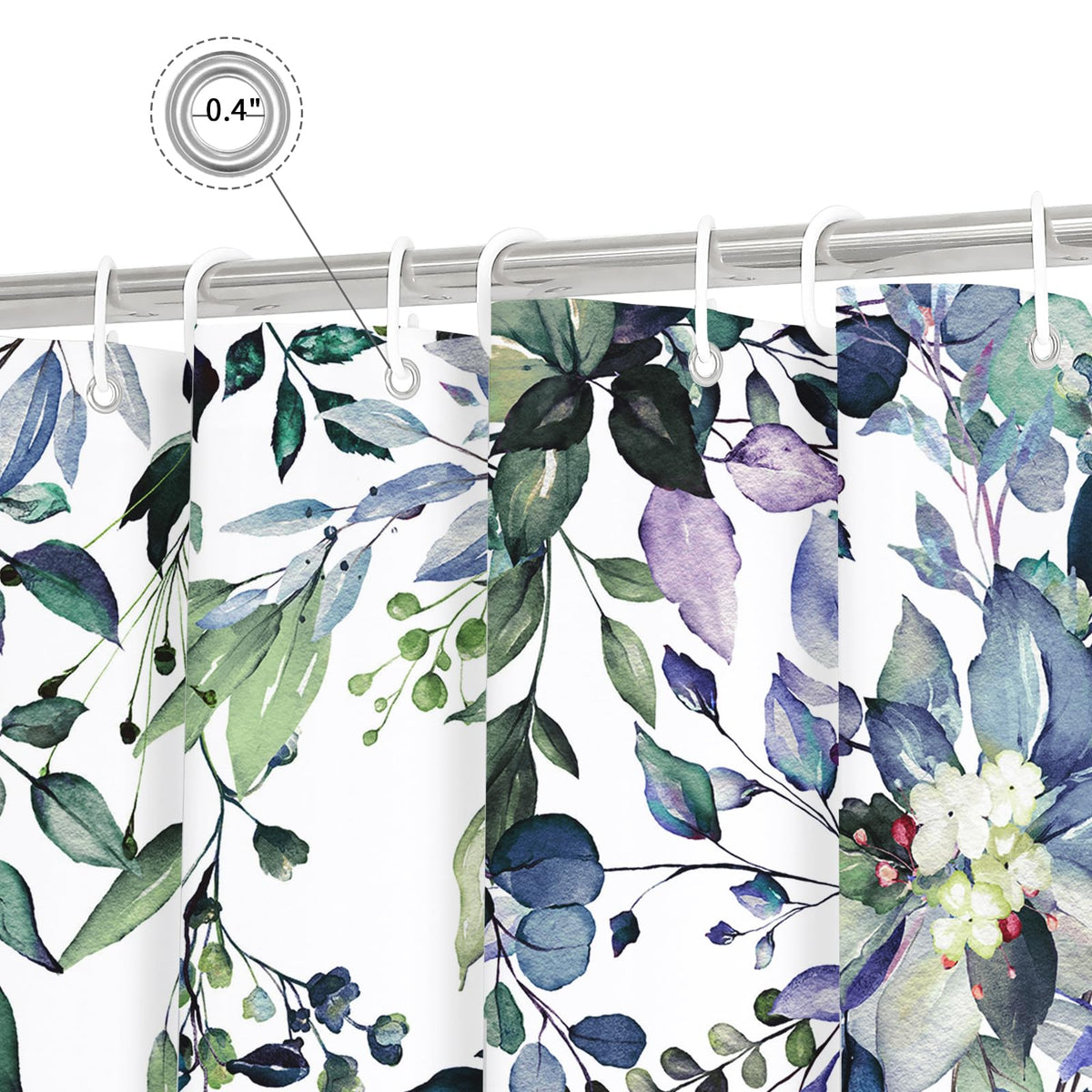 Gibelle Spring Floral Shower Curtain with reinforced grommets for easy installation.