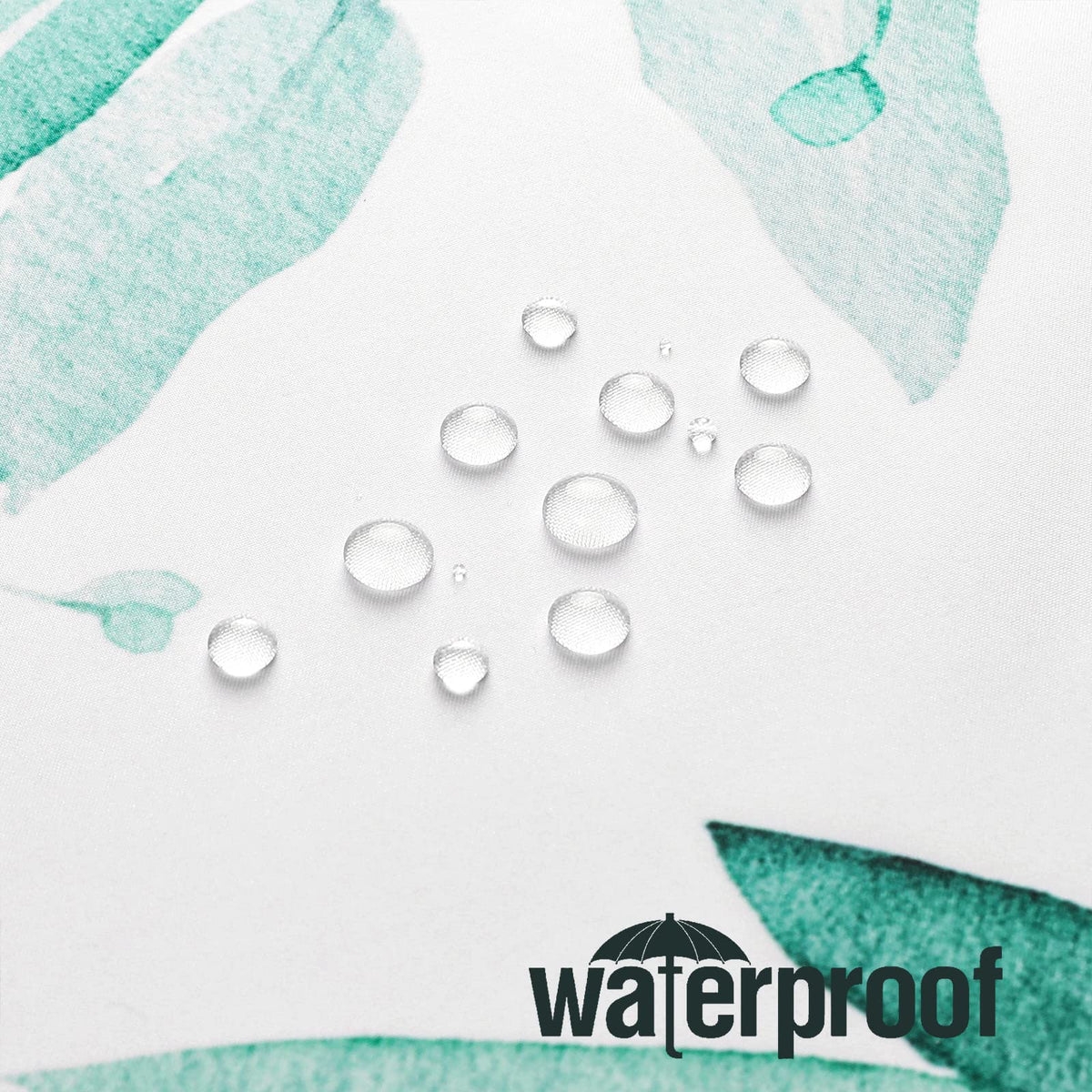 Gibelle Teal Eucalyptus curtain waterproof edge protects floors from splashes