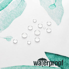 Gibelle Teal Eucalyptus curtain waterproof edge protects floors from splashes