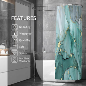 Gibelle teal marble pattern shower curtain adds contemporary style and waterproof protection