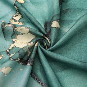 Gibelle teal marble shower curtain with reinforced header and hooks for easy installation