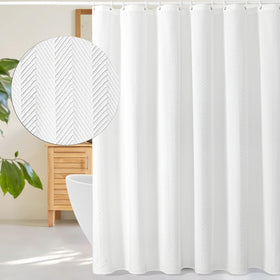 Gibelle white shower curtain with 3D embossed texture enhancing ambiance and privacy