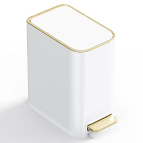 GibHerz small trash can with white body and gold lid, ideal for tight spaces.