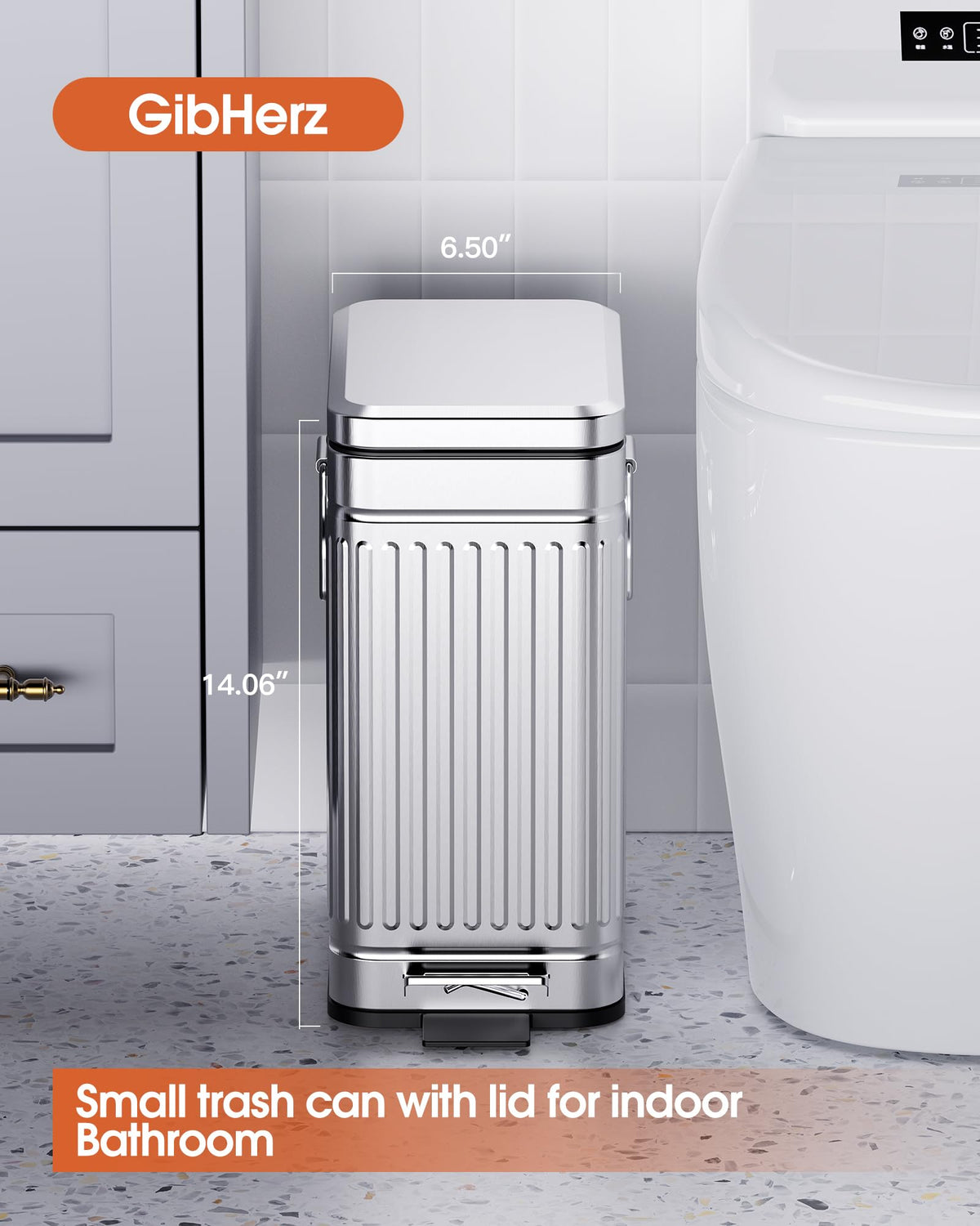GibHerz stainless steel 10L trash can, durable and rust resistant.