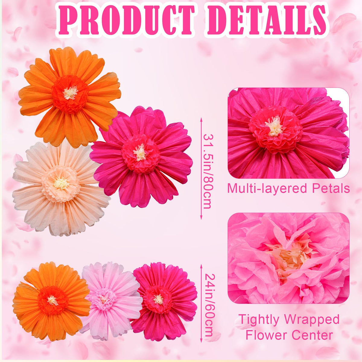 Giegxin champagne giant paper flower, 80 cm, elegant wall focal point