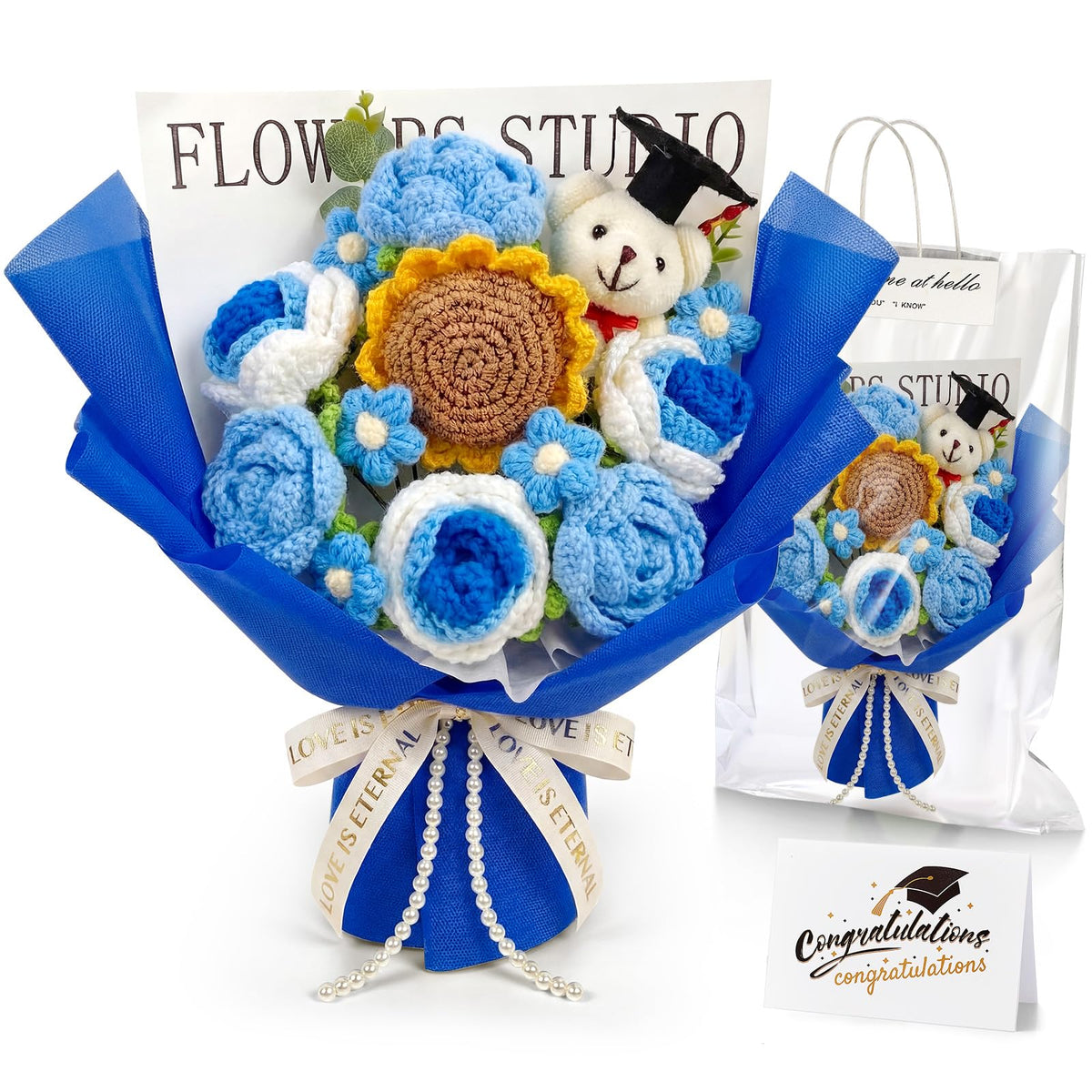 Giegxin Graduation Bear Bouquet blue offers a lasting keepsake for grads