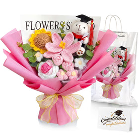 Giegxin graduation crochet flowers bouquet pink with bear for a lasting keepsake.
