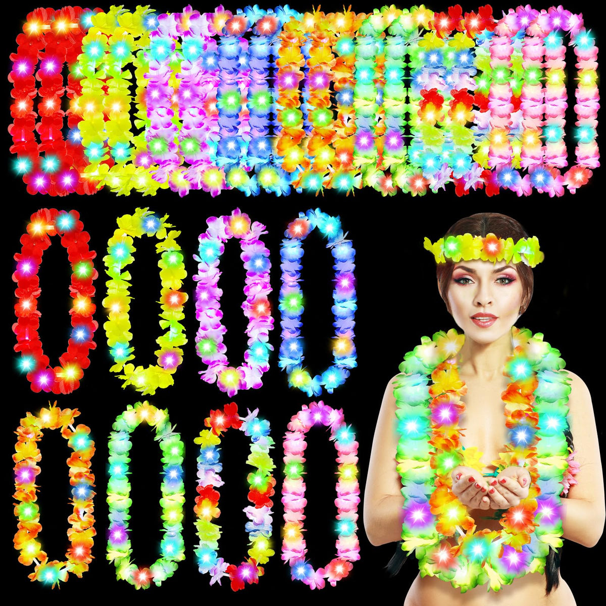 Giegxin LED Hawaiian lei with colorful blooms for a vibrant luau party