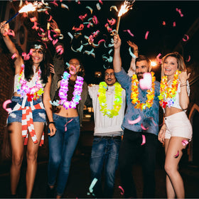 Giegxin festival scene featuring glowing leis at night