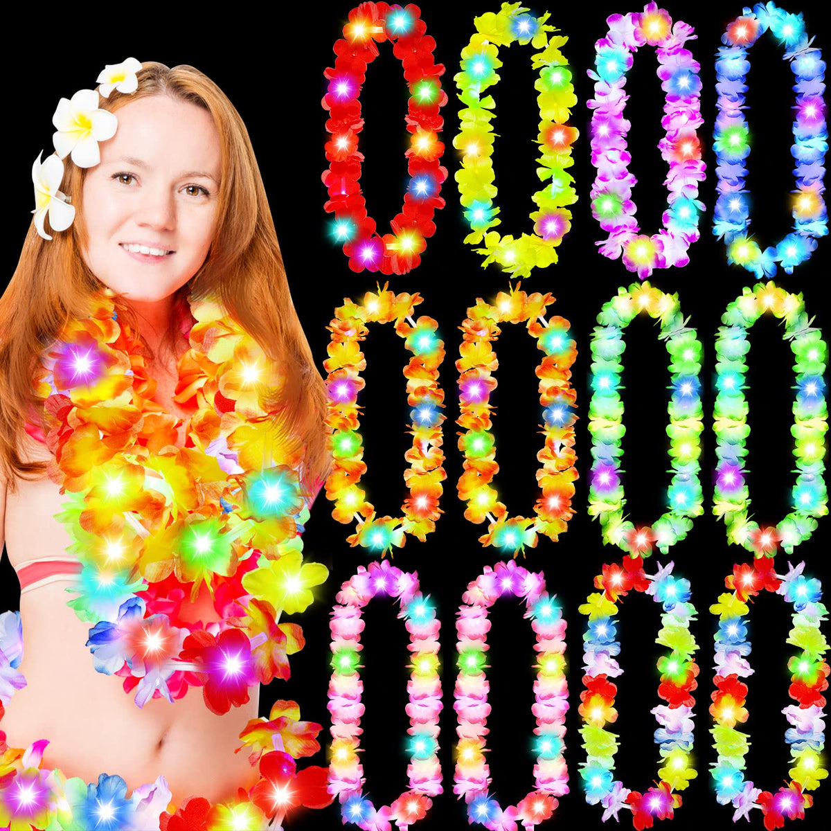 Giegxin LED Hawaiian lei flower necklace in multicolor for festive tropical vibes.