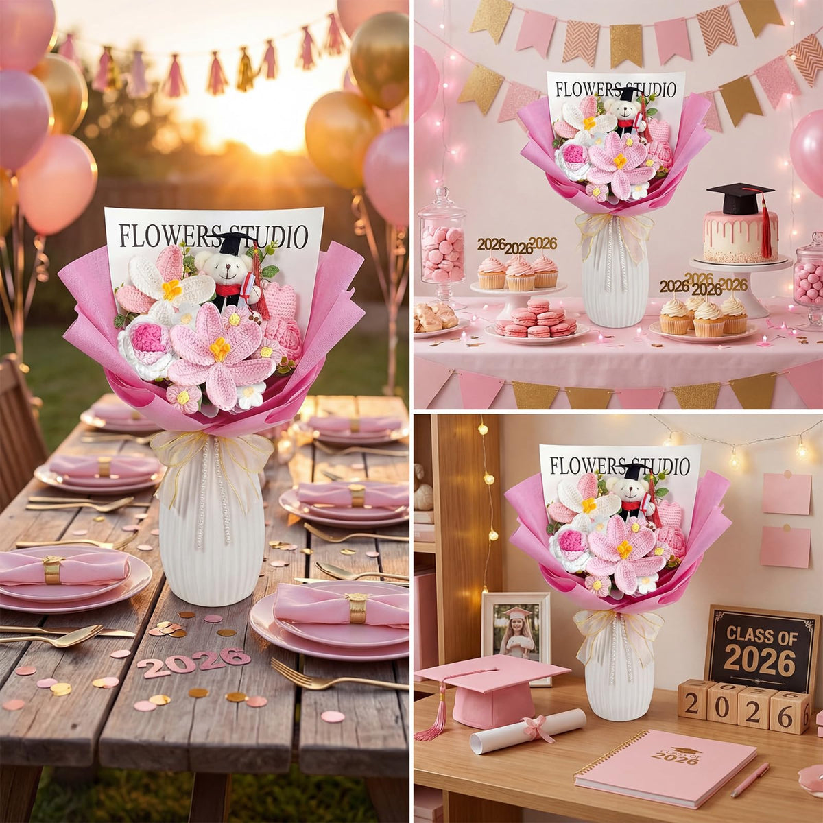 Giegxin pink theme bouquet details emphasize soft, lasting décor.