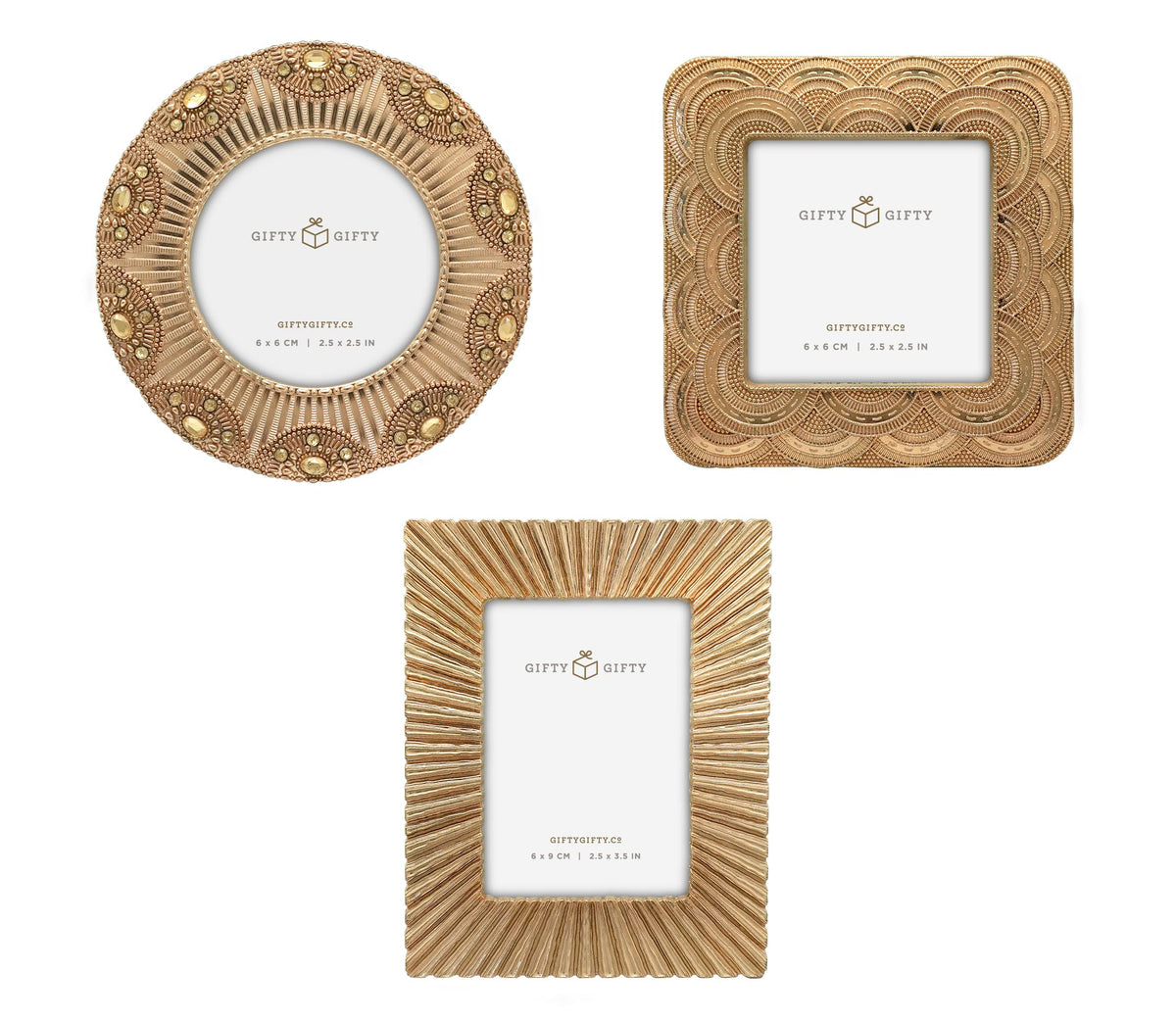 GIFTY GIFTY Classic Gold Round Mini Frame for tabletop display of memories