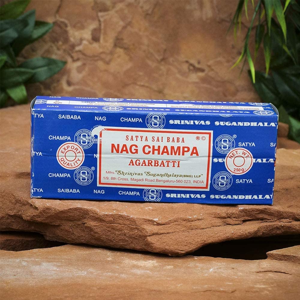 Giftbrit Satya Nag Champa ritual incense supports focused meditation.