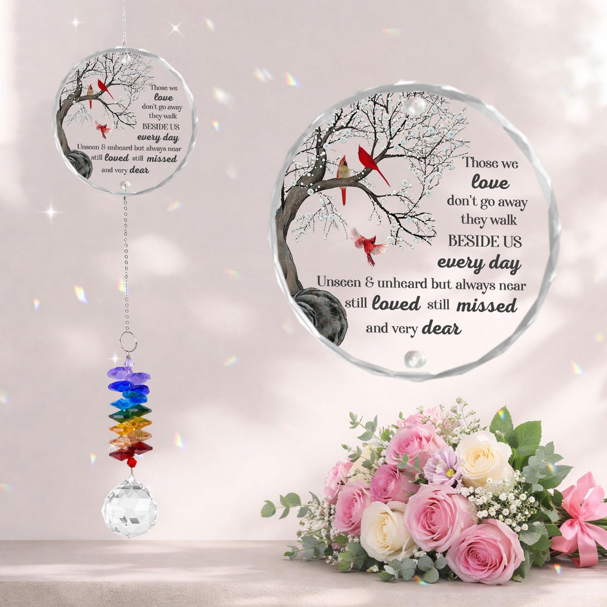 GIFTELIX Memorial Suncatcher Glass Ornament shining in sunlight to brighten memories