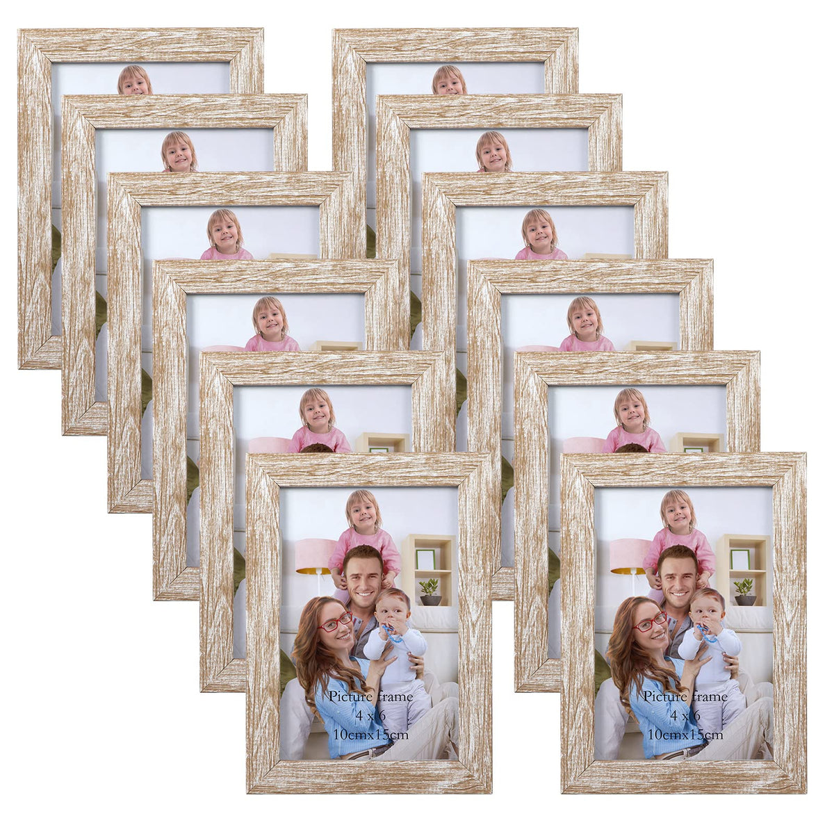 Giftgarden 4x6 distressed beige-white frame front view showcases rustic wood-grain texture